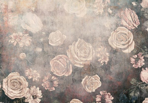 Wall Mural - Misty nature - orange flowers on a non-uniformly textured background