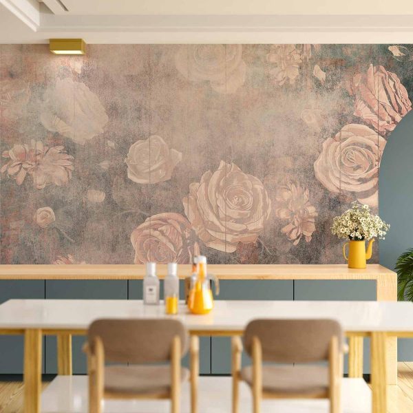 Wall Mural - Misty nature - orange flowers on a non-uniformly textured background