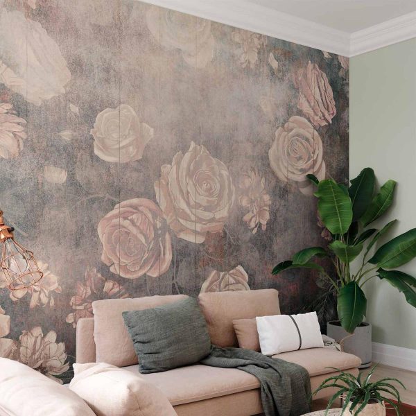 Wall Mural - Misty nature - orange flowers on a non-uniformly textured background