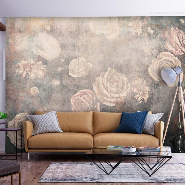 Wall Mural - Misty nature - orange flowers on a non-uniformly textured background