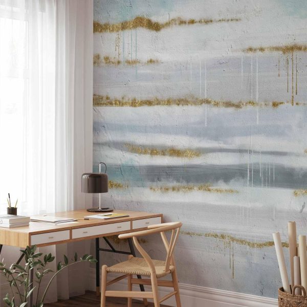 Wall Mural Wallpaper - Modernist background - abstract stripes pattern with gold patterns