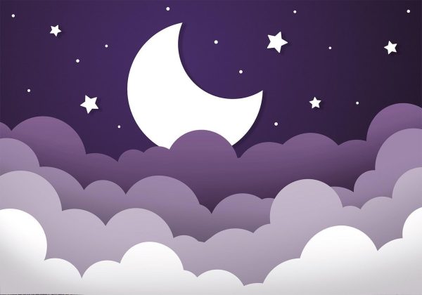 Wall Mural Wallpaper - Moon dream - clouds in a purple sky with stars for children - Image 6