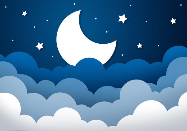 Wall Mural Wallpaper - Moon dream - clouds on a dark blue sky with stars for children - Image 6