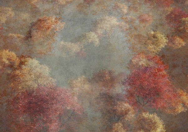 Wall Mural - Nature in autumn - landscape of autumn trees in painted retro style