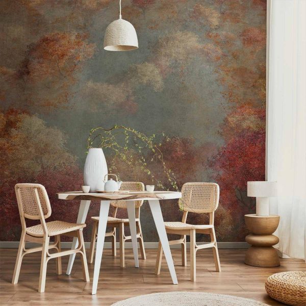 Wall Mural - Nature in autumn - landscape of autumn trees in painted retro style