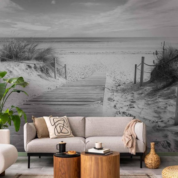 Wall Mural Wallpaper - On the beach - black and white
