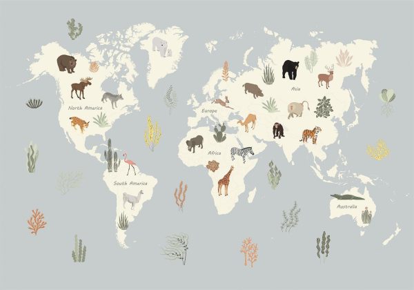 Wall Mural Wallpaper - Pastel Planet - Animals and Underwater Plants on a Map - Image 6