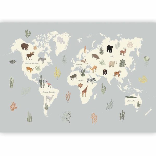 Wall Mural Wallpaper - Pastel Planet - Animals and Underwater Plants on a Map - Image 4