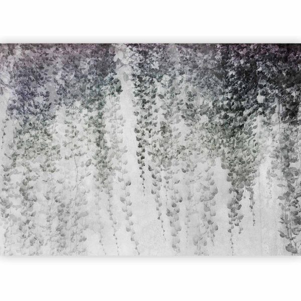 Wall Mural - Peaceful oasis - landscape of hanging black leaf vines on a grey background