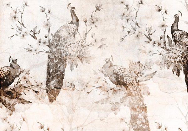 Wall Mural - Peacocks in Delicate Beige