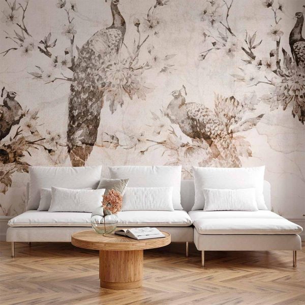 Wall Mural - Peacocks in Delicate Beige