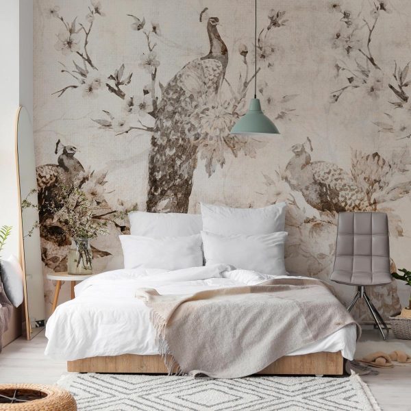 Wall Mural - Peacocks in Delicate Beige