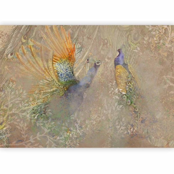 Wall Mural - Peacocks in dance - bird motif among an abstract pattern with ornaments