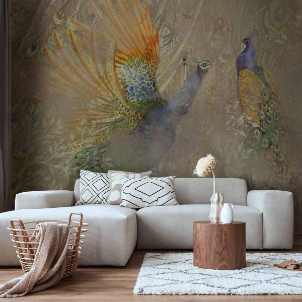 Wall Mural - Peacocks in dance - bird motif among an abstract pattern with ornaments
