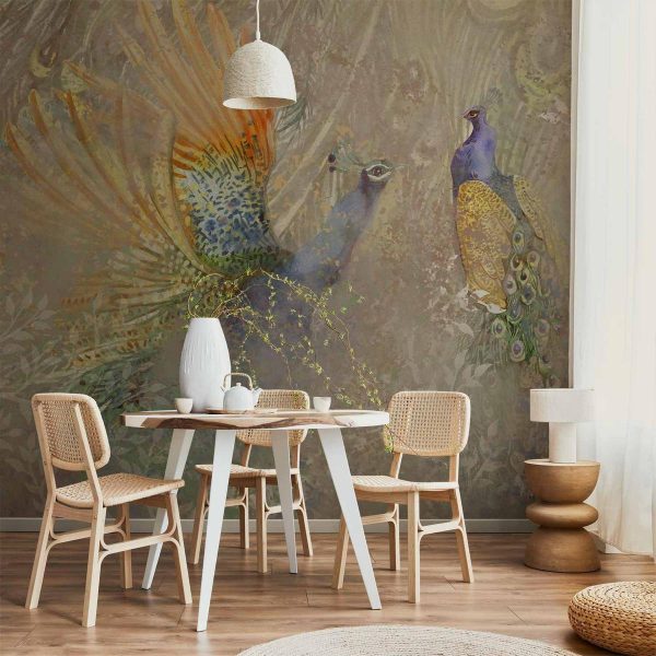 Wall Mural - Peacocks in dance - bird motif among an abstract pattern with ornaments