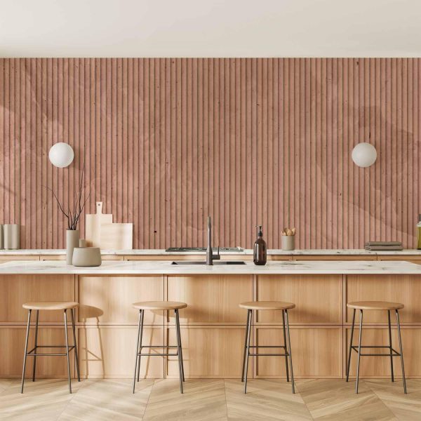 Wall Mural Wallpaper - Pink reed - solid background with textured vertical stripes with pattern - Image 2
