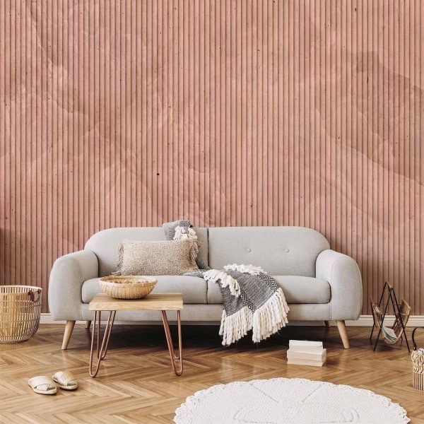 Wall Mural - Pink reed - solid background with textured vertical stripes with pattern