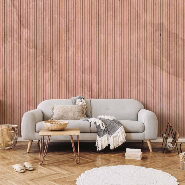 Wall Mural Wallpaper - Pink reed - solid background with textured vertical stripes with pattern