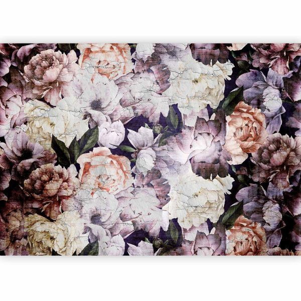 Wall Mural - Plant motif with peonies in a garden - retro style flower background