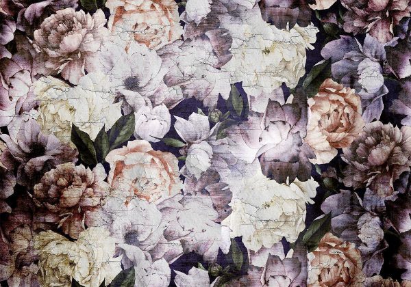 Wall Mural - Plant motif with peonies in a garden - retro style flower background