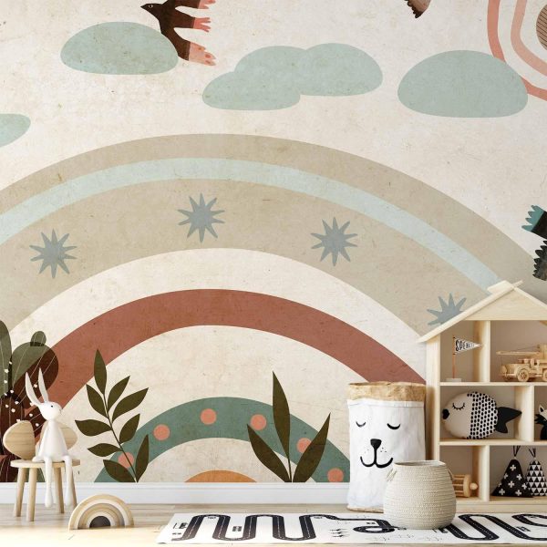 Wall Mural Wallpaper - Rainbow and Birds