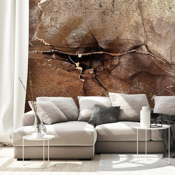 Wall Mural Wallpaper - Rock abstraction - brown and beige pattern in the style of cracked stone - Image 3
