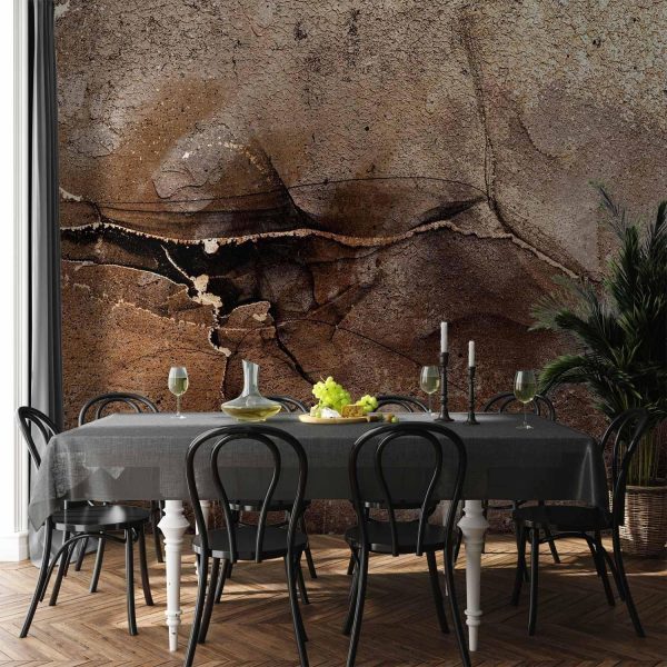 Wall Mural Wallpaper - Rock abstraction - brown and beige pattern in the style of cracked stone - Image 2