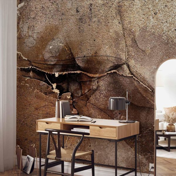 Wall Mural Wallpaper - Rock abstraction - brown and beige pattern in the style of cracked stone