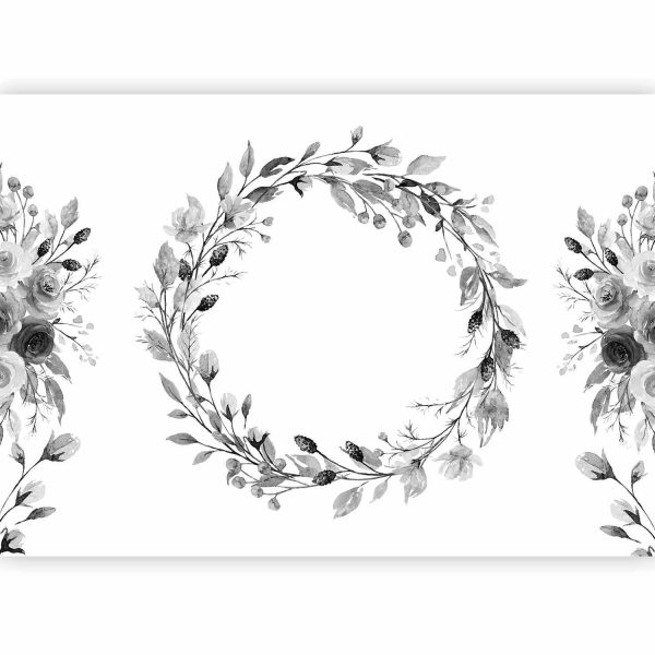 Wall Mural Wallpaper - Romantic wreath - grey plant motif with leaves with rose pattern - Image 5