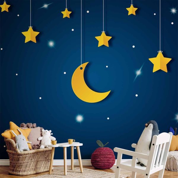 Wall Mural Wallpaper - Skyline - night sky landscape with stars and moon for children - Image 2