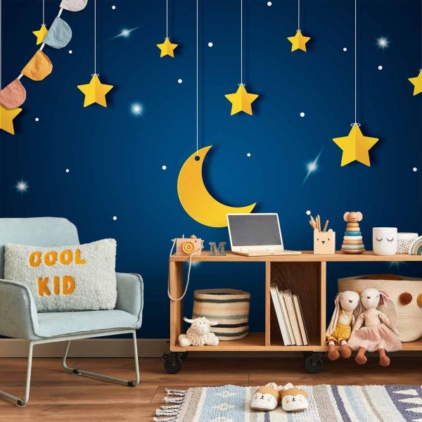 Wall Mural Wallpaper - Skyline - night sky landscape with stars and moon for children