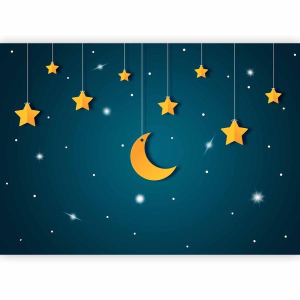 Wall Mural Wallpaper - Skyline - turquoise night sky landscape with stars for children - Image 4