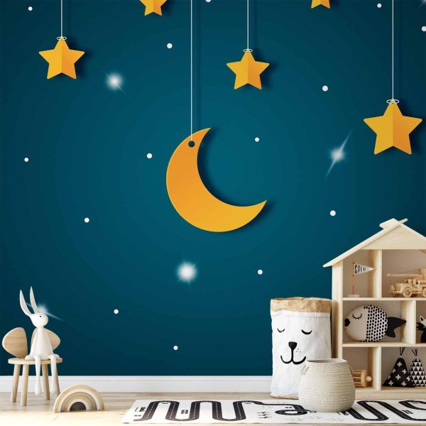 Wall Mural Wallpaper - Skyline - turquoise night sky landscape with stars for children - Image 2