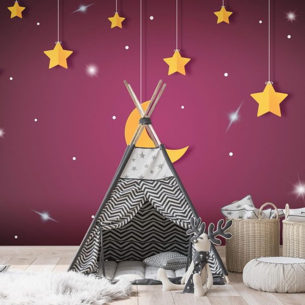 Wall Mural Wallpaper - Skyline - violet night sky landscape with stars for children - Image 3