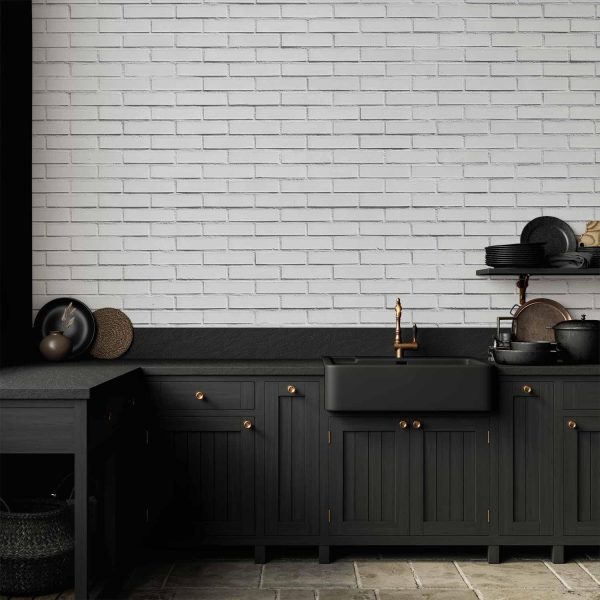 Wall Mural Wallpaper - Snow Brick - Pattern Imitating a Brick Wall in White