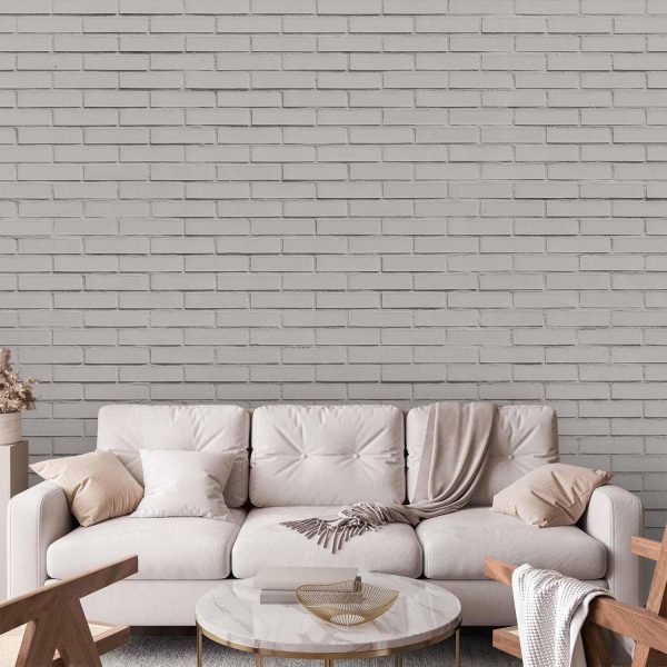 Wall Mural Wallpaper - Snow Brick - Pattern Imitating a Brick Wall in White - Image 2