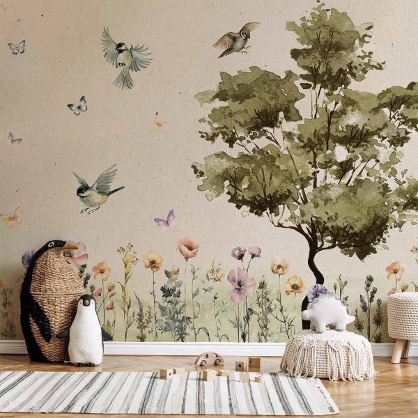 Wall Mural - Spring Meadow - a Clearing With Flowers Painted in Watercolours