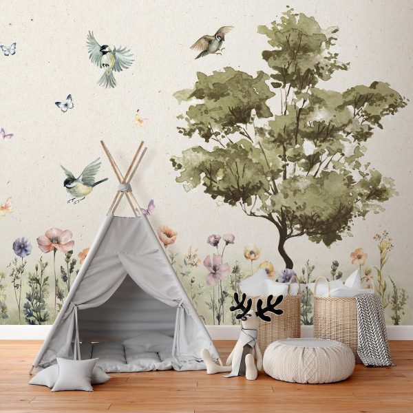 Wall Mural - Spring Meadow - a Clearing With Flowers Painted in Watercolours