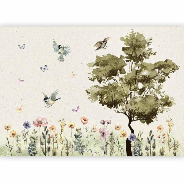 Wall Mural - Spring Meadow - a Clearing With Flowers Painted in Watercolours