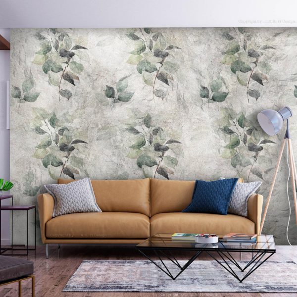 Wall Mural Wallpaper - Statue of nature - plant motif with green leaves with grey patterns - Image 3