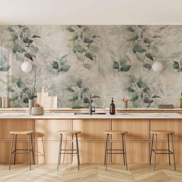 Wall Mural Wallpaper - Statue of nature - plant motif with green leaves with grey patterns - Image 2