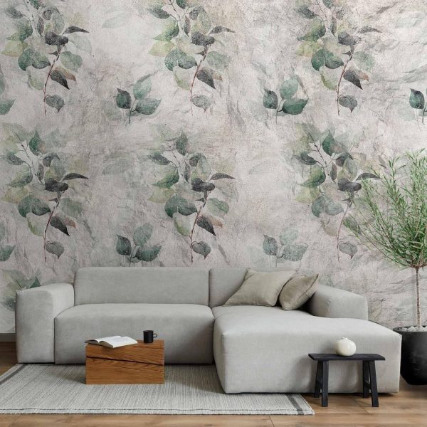 Wall Mural Wallpaper - Statue of nature - plant motif with green leaves with grey patterns