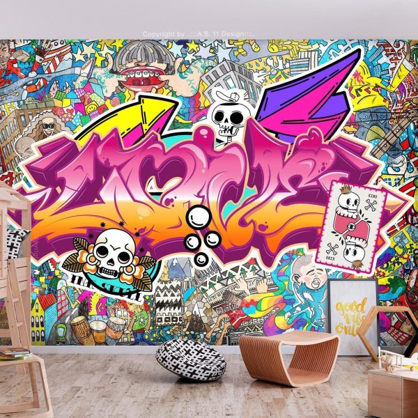 Wall Mural Wallpaper - Street art - abstract urban colour graffiti mural with lettering - Image 3