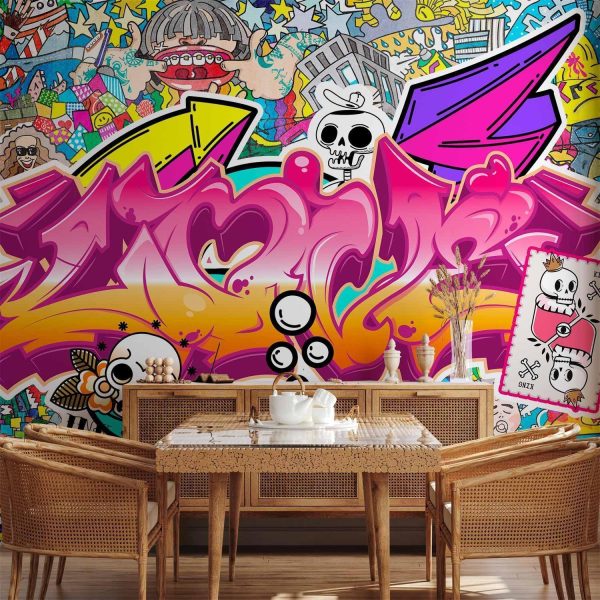 Wall Mural Wallpaper - Street art - abstract urban colour graffiti mural with lettering
