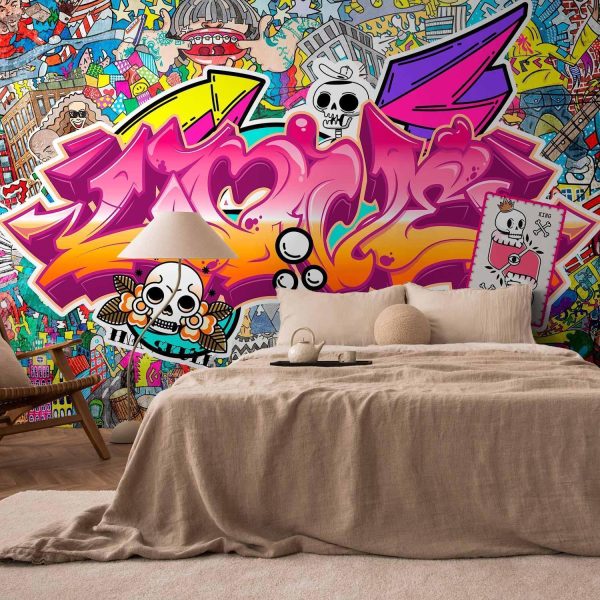 Wall Mural Wallpaper - Street art - abstract urban colour graffiti mural with lettering - Image 2