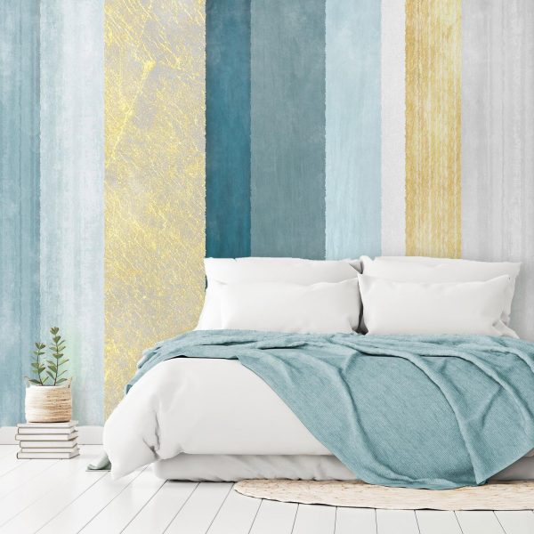 Wall Mural Wallpaper - Striped pattern - abstract background in stripes in blue tones with gold pattern - Image 3