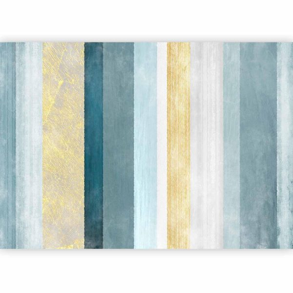 Wall Mural Wallpaper - Striped pattern - abstract background in stripes in blue tones with gold pattern - Image 5
