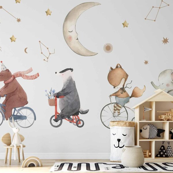Wall Mural Wallpaper - Subtle Animals Among the Stars (Watercolour)