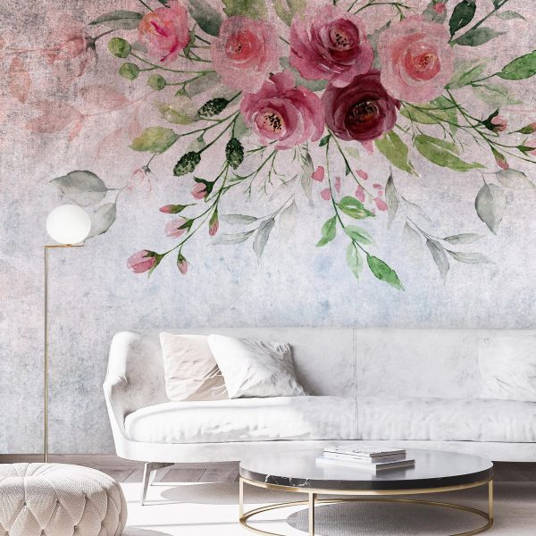 Wall Mural Wallpaper - Summer bloom - plant motif with flowers and leaves in pink tones - Image 3