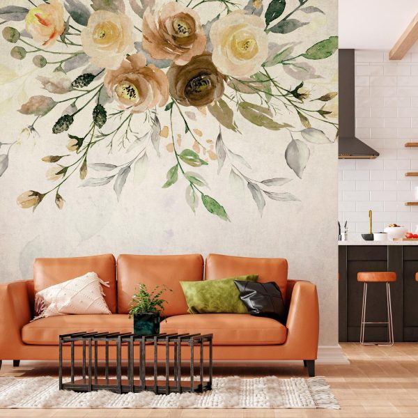 Wall Mural Wallpaper - Summer bloom - retro floral motif with flowers and leaves with patterns - Image 3